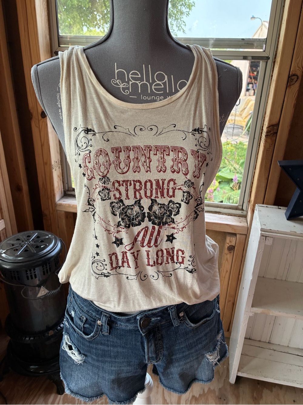 Shyanne Cream Graphic Bling 'Country Strong' Tank Top